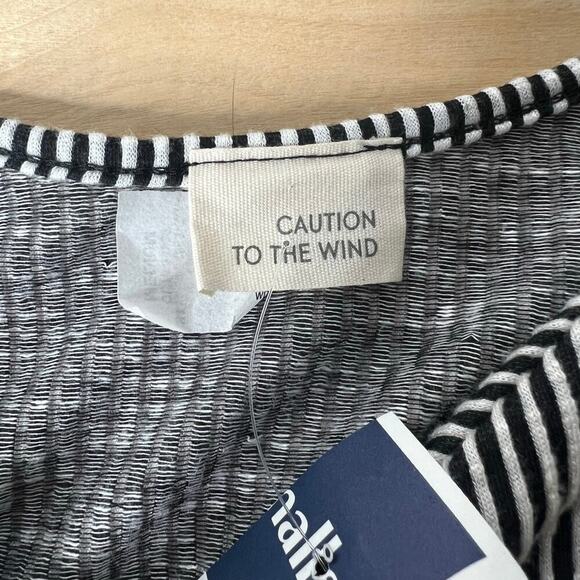 NWT Women's Sz Med Black White Striped Keyhole Tie Chest Button Front Dress Mini - Picture 6 of 7